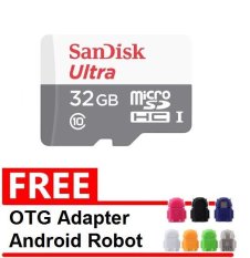 SanDisk Ultra MicroSDHC Card Class 10 48MB/s - 32 GB + Gratis OTG Adapter Android Robot Warna Random