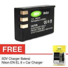 SDV Nikon Baterai Kamera EN-EL9/ EL9A - 2800 mAh + Gratis Nikon Charger Baterai EN-EL 9 SDV + Car Charger