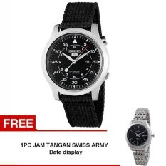 Seiko 5 AUTOMATIC Jam Tangan Pria - Silver - Strap kanvas- SNK809K2 + Free Swiss army watch