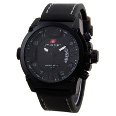 Swiss Army Mens Elegant Jam Tangan Pria - Stainless - Black - SA 7169B BL WH