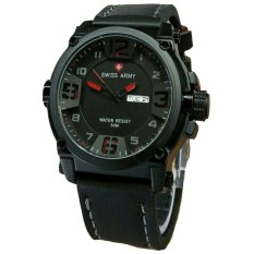 Swiss Army SA7169T Jam Tangan Pria Strap Leather Hitam Lis Merah