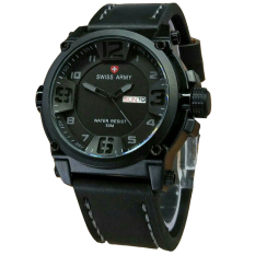 Swiss Army Tanggal SA7169 Jam Tangan Pria Strap Leather Full Hitam