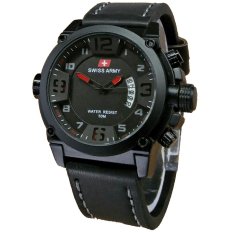 Swiss Army Tanggal SA7169 Jam Tangan Pria Strap Leather Hitam Lis Merah