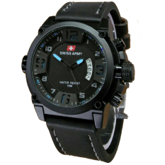 Swiss Army Tanggal SA7169NY Jam Tangan Pria Strap Leather Hitam Lis Biru