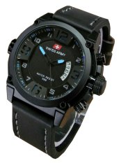Swiss Army Watch Jam Tangan Pria Hitam Biru Tali Kulit SA7169