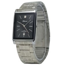 Tetonis Analog Kotak Series - Jam Tangan Pria - Stainless Steel - Silver Plat Hitam - T533