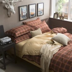 Top quality cotton polyester Duvet covers set brown/cream grid bedding set,Double single duvet covers Twin/Queen/King size,bedclothes (Intl)