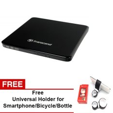 Transcend Portable DVD RW Ultraslim Writers 8X Super Speed - Hitam + Gratis Universal Holder For Smartphone/ Bottle/ Bicycle