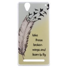 Ultrathin Feather and Words Pattern TPU Protective Case for Sony Xperia T2 Ultra / XM50h (White) (Intl)