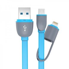 Universal 2 in 1 Duo Magic Cable Lightning and Micro USB Cable for Android / iOS - Round Split Back Model - Biru