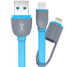 Universal 2 in 1 Duo Magic Cable Lightning and Micro USB Cable for Android / iOS - Round Split Back Model - MK02 - Biru