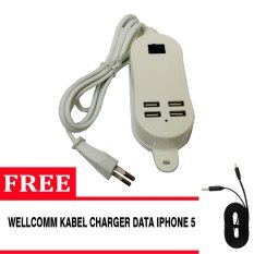 USB Dekstop Charger 3A - 4 Port - Putih + Gratis Kabel Charger Iphone 5