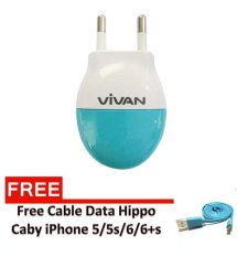 Vivan Travel Charger 1A Power Cube Original Vivan 100% For Android / iPhone 5/5s/6/6+s - Biru + Free 1 Kabel Data Vivan Flat iPhone 5/5s/6/6+s