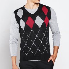 VM Rompi Sweater Rajut Hitam Kombinasi - Knitt Vest