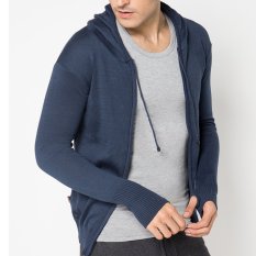 VM Sweater Long Knit Zipper Hoodie Rajut Navy Blue