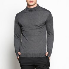 VM Sweater Rajut Polos panjang Krah Tinggi Abu Tua