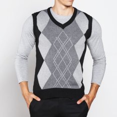 VM Sweater Rompi Rajut Abu Motip Kombinasi - Vest Knitt ROM-04