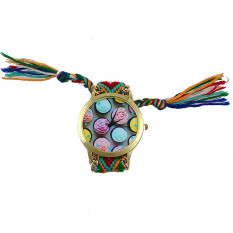 Women Ice cream Pattern Weaved Rope Band Bracelet Quartz Dial Watch Green+Red (Intl)