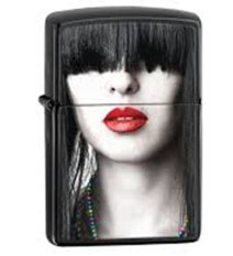 Zippo 28536 Red Lips Ebony Black High Polish Chrome Original USA
