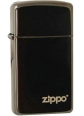 Zippo Slim 28123ZL Ebony Logo Black High Polish Chrome Original USA