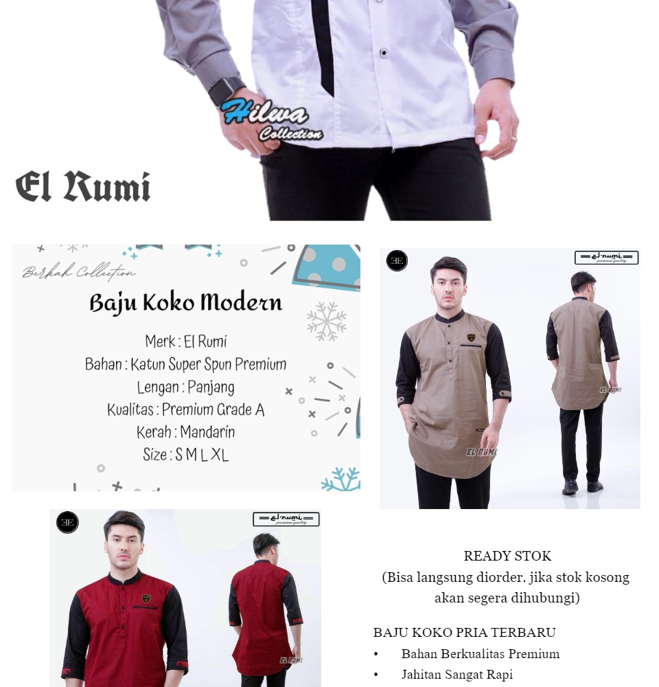 Jual Baju Koko El Rumi Baju Koko Muslim Pria Lengan Panjang Koko