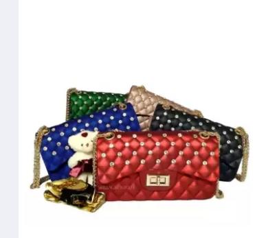 mochimochifashion Tas jelly matte diamond uk besar clasik 22cm BISA BAYAR DI TEMPAT free SYAL BONEKA jely manik manik jeli cantik import uk sedang bukan kecil-Tas wanita - Tas fashion import