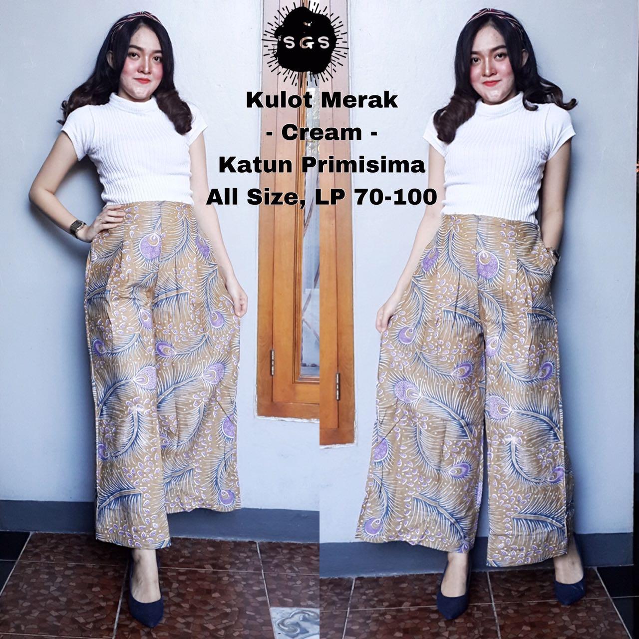 Bawahan Celana Panjang Kulot - Celana Stretch - Kulot Batik - Celana Jogger Wanita - Kulot Merak Krem