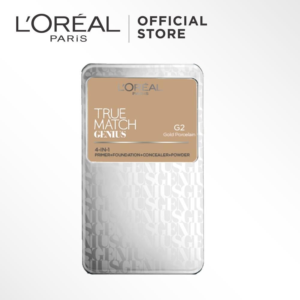 L'Oreal Paris True Match Genius Two Way Cake - G2 Gold Porcelain by L'Oreal Paris Makeup Loreal Padat / Compact Powder Matte High Coverage For All Types of Skin / Semua Jenis Kulit Lightweight Ringan Blendable