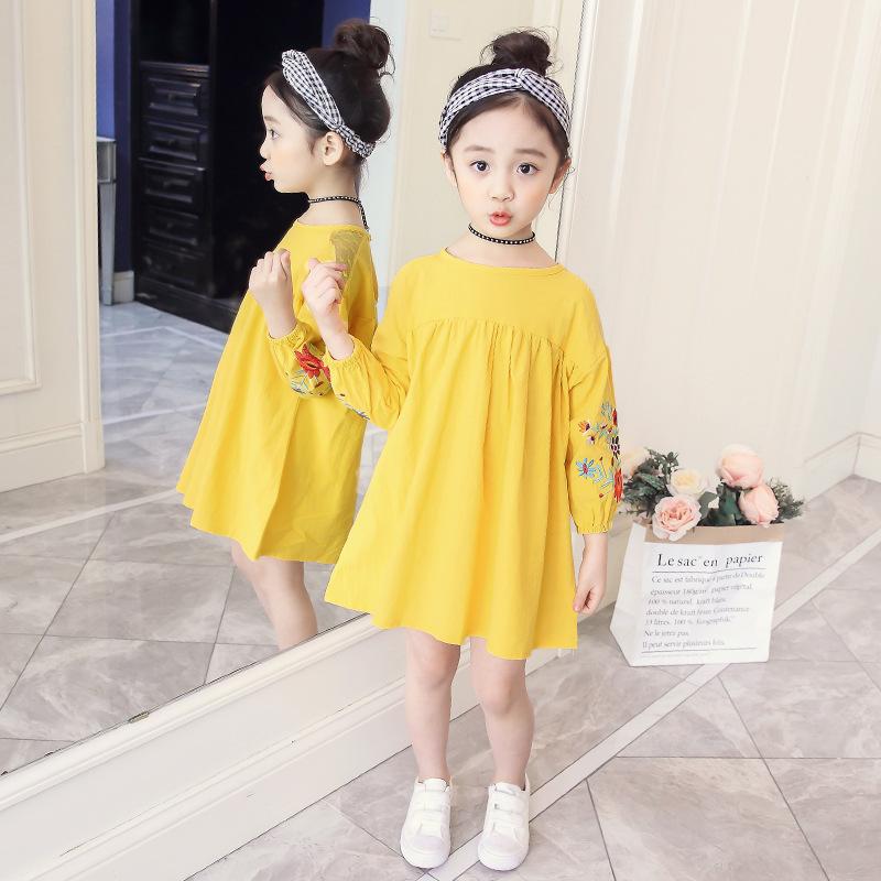 Gaun Putri Baru Baju Terusan Anak Model Musim Semi atau Musim Gugur (Biru Kualitas Jaminan)