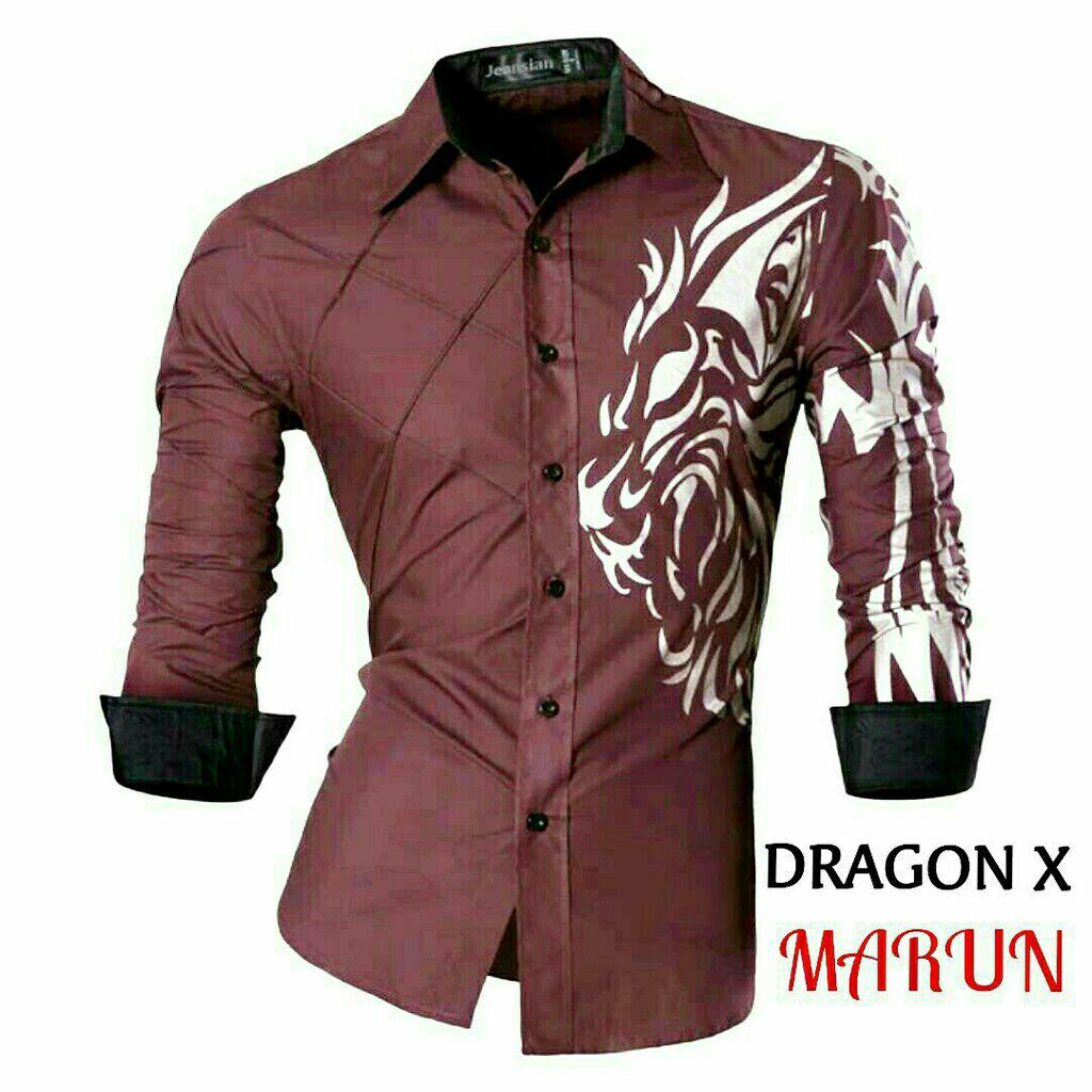 Theclover kemeja pria/kemeja SLIM FIT/kemeja casual/kemeja keren/kemeja DRAGON