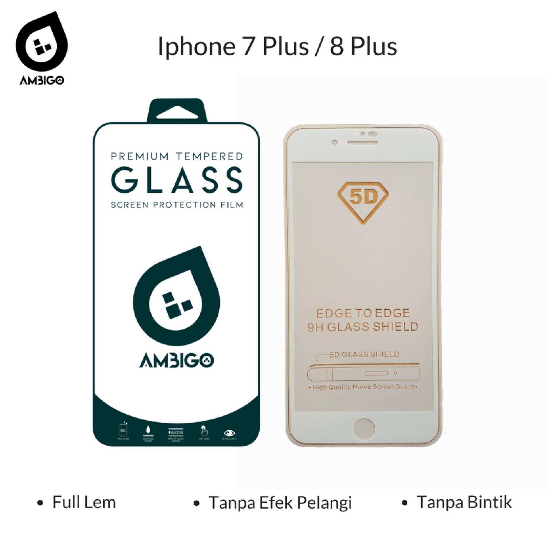 Accessories Hp Ambigo Tempered Glass 5D Full Cover Warna / Anti Gores Kaca Full Lem Untuk Iphone 8 Plus ( 5.5 inch ) - White
