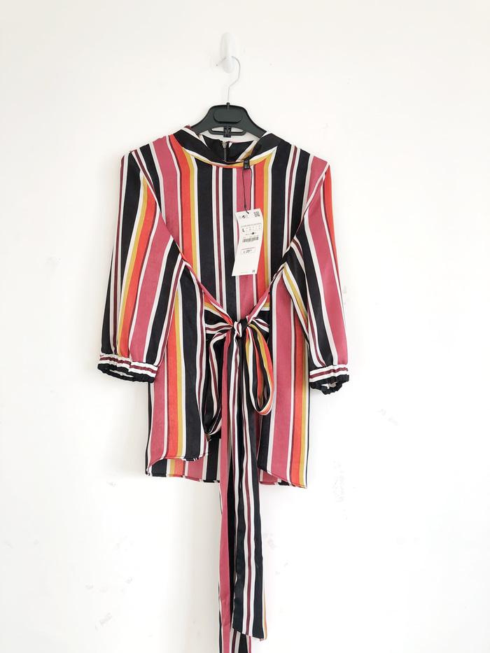Dress Blouse Wanita Zara Woman Striped with Belt Authentic