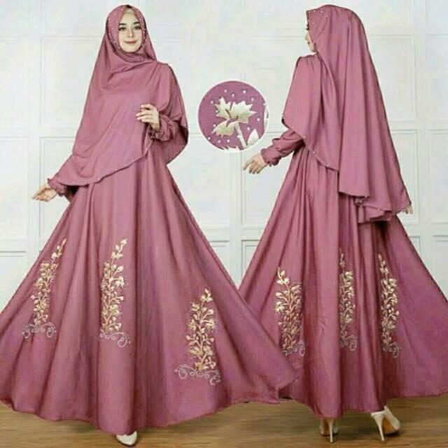 BAJU WANITA FASHION/SET GAMIS JUMBO MAXI DRESS BUSANA MUSLIM MODERN KERUDUNG BERGO KOMBI MUTIARA (Mustard)