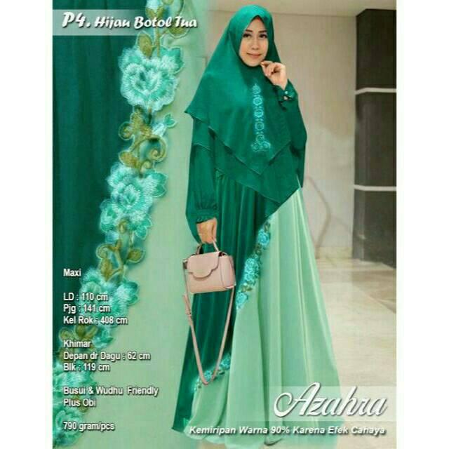(7 warna) 1set Gamis dress syari elegan dgn bordir cantik + khimar syar'i size jumbo azzahra qonita (salem muda)
