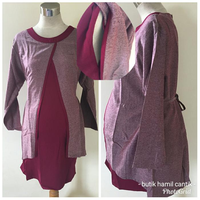 Baju atasan tunik hem kemeja hamil menyusui kantor kerja katun 2294 - Maroon