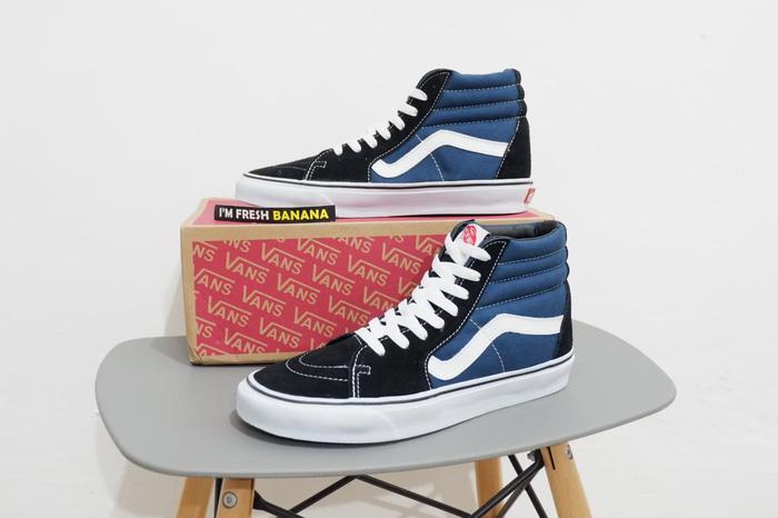 Promo: Sepatu Vans Sk8 Sk 8 Hi Black Navy Blue High Dt Premium Biru - ready stock