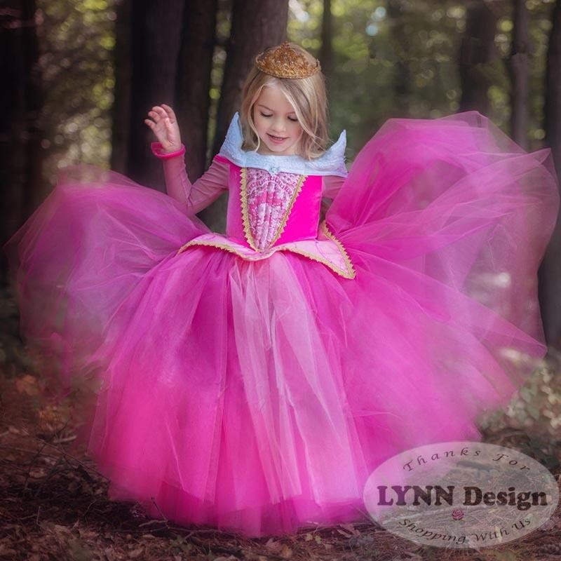 Lynn Design - Baju Dress gaun pesta Kostum anak Princess Aurora Pink Panjang_Lynn Design