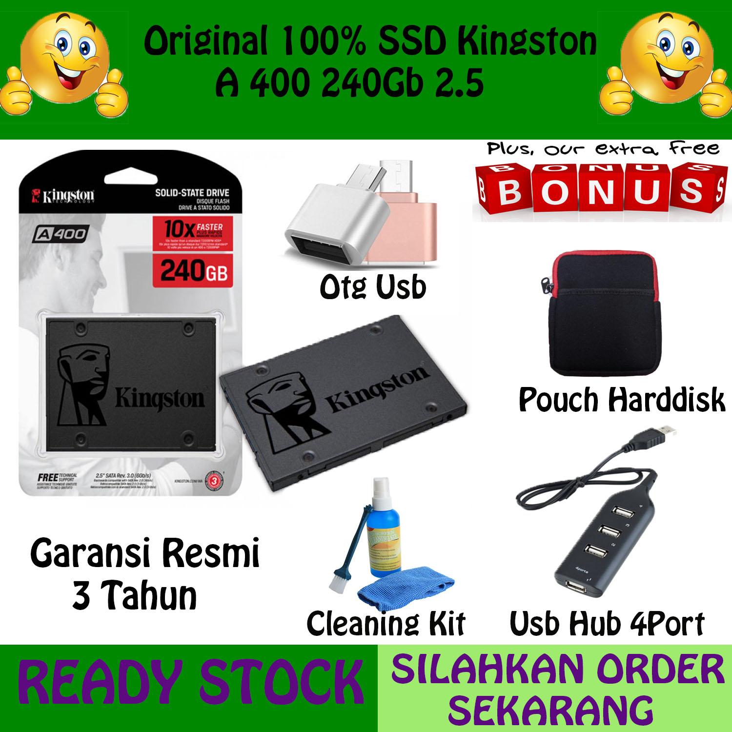 KINGSTON SSD A400 240GB SATA 2.5 GRATIS Pouch Harddisk + Otg Usb + Usb Hub 4Port + Cleaning Kit