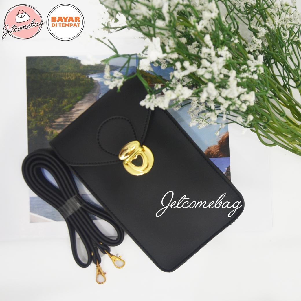 Tas Wanita Murah Selempang Sling Phone Lock Terbaru Black / Pink Premium Kulit Sintetis - JETCOMEBAG