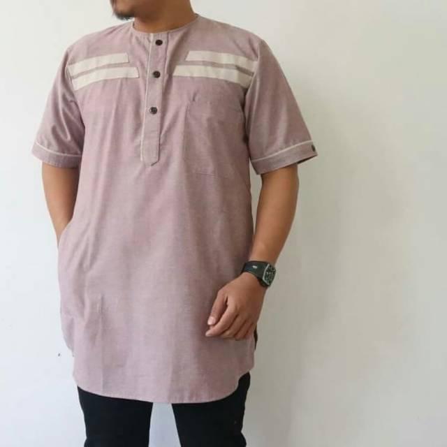 Kurta Pakistan Pria Dewasa Brand Ness Lengan Pendek Model Lis Simple Gamis Murah Terbaru Original (Gambar ke-4 L)