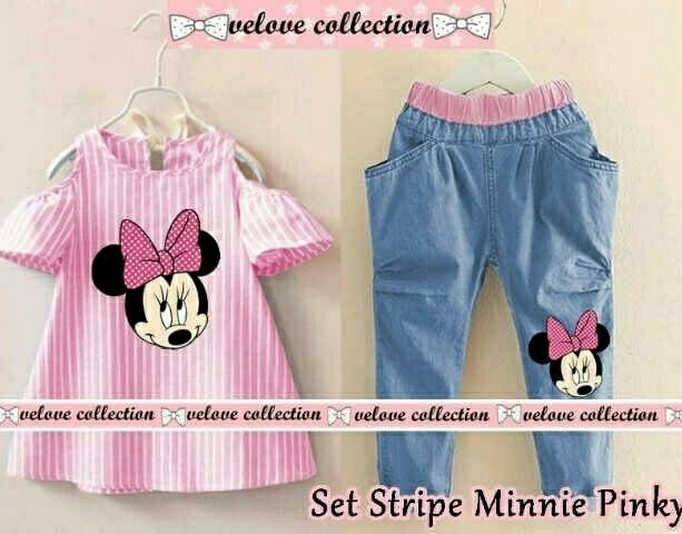 Grosir Hasanah Stelan Celana Kid Mickey Salur - pinky - Stelan Celana Panjang kids - Baju anak Kids minie