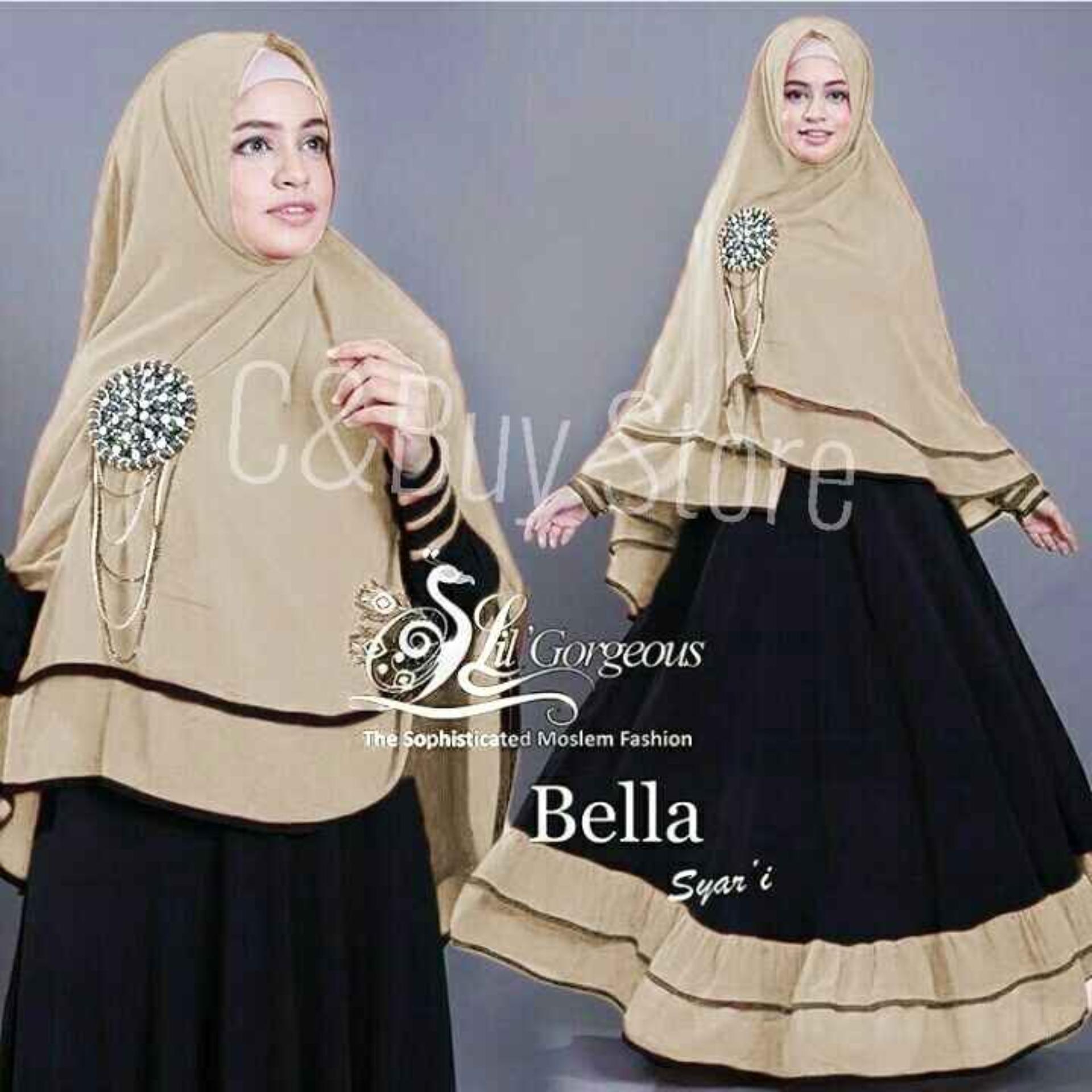 C&Buy Store Baju Gamis Maxi Dress Muslim Wanita Syari 2in1 BELLA ( Dapat Jilbab ) / Dress Muslim / Gamis Wanita / Baju Muslim / Hijab Muslim / Fashion Muslim / Syar'i Muslim / Maxi Dress Lengan Panjang / Gamis Modern