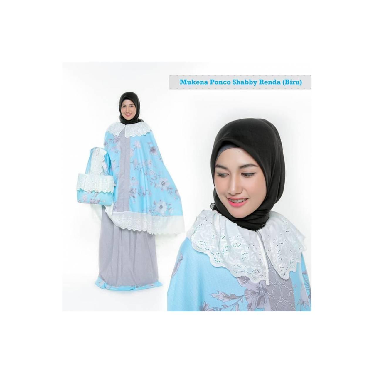 MUKENAH HALUS ELEGAN DEWASA KATUN JEPANG PONCO SHABBY RENDA BIRU TAN
