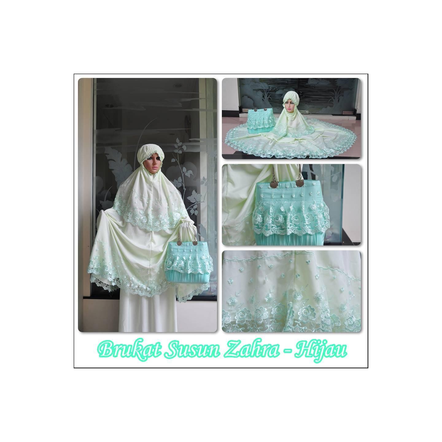 Mukena Dewasa Brukat Zahra Hijau Mukenah Hantaran Pernikahan Cantik
