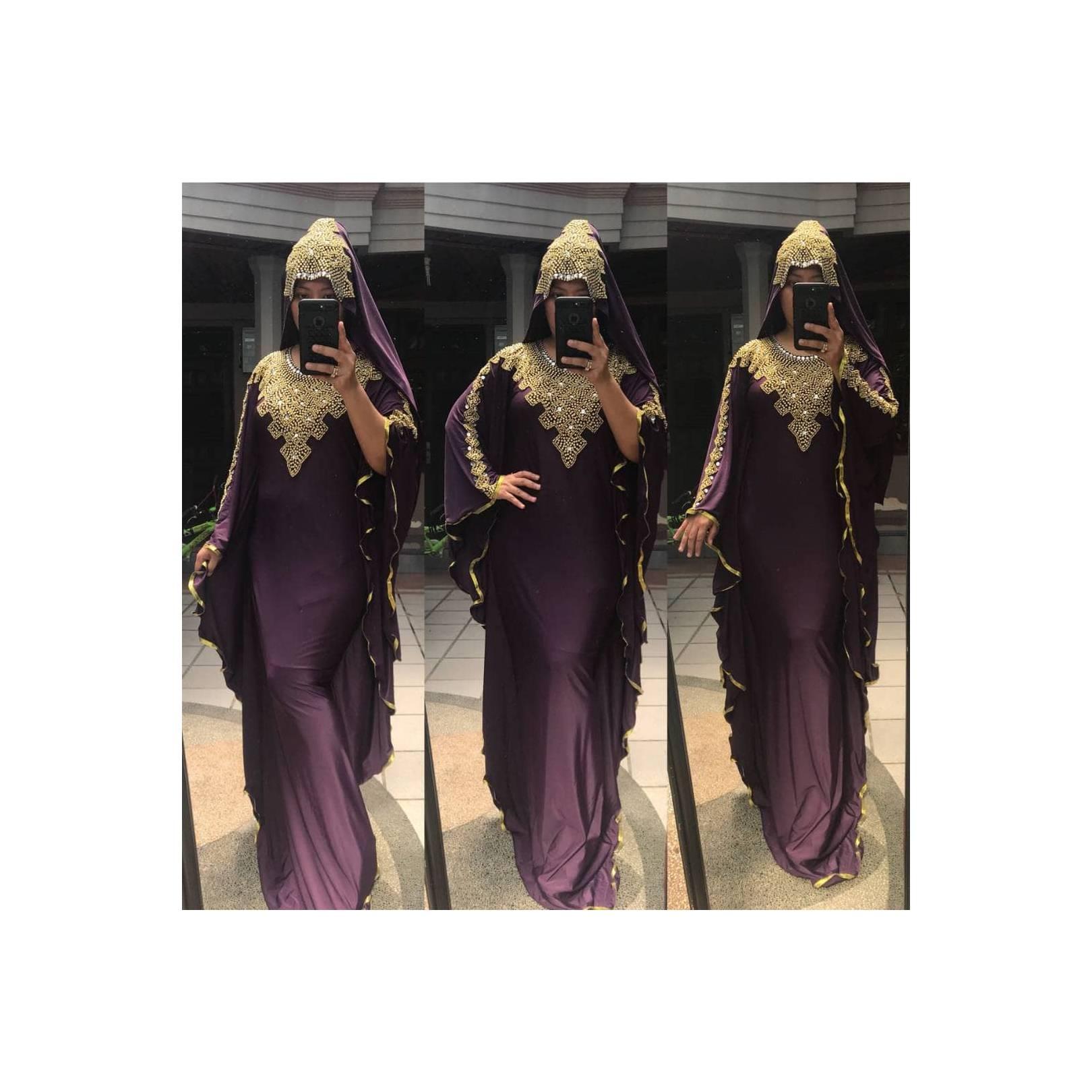 TERMURAH! SUPLIER KAFTAN SPANDEK MAXI DRESS PURPLE+ HIJAB -KODE 180126