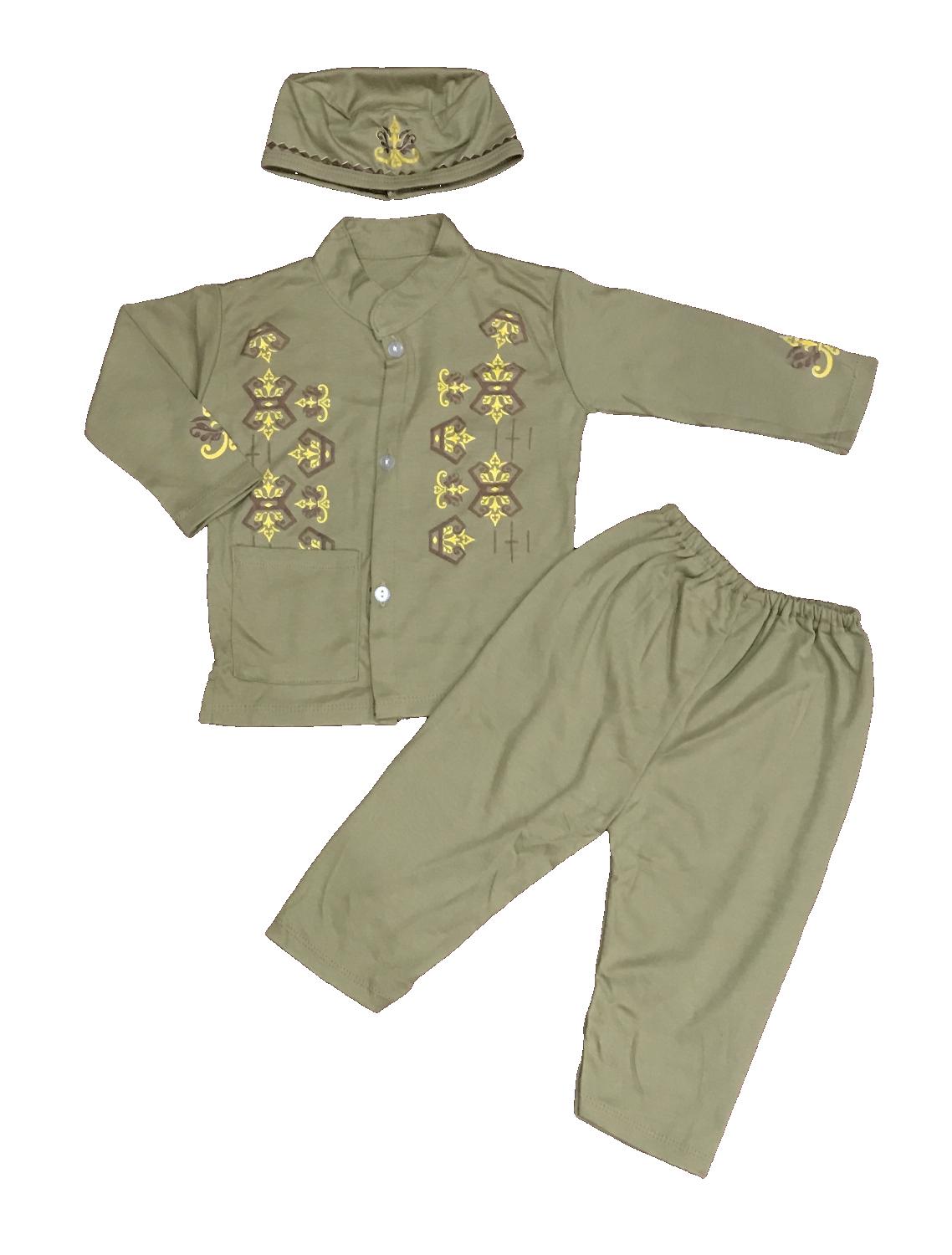 BAYIe - Setelan Baju Bayi Muslim Laki Laki BJ/ Baju Koko Bayi cowok + Kopiah/Peci umur 1 - 2 tahun