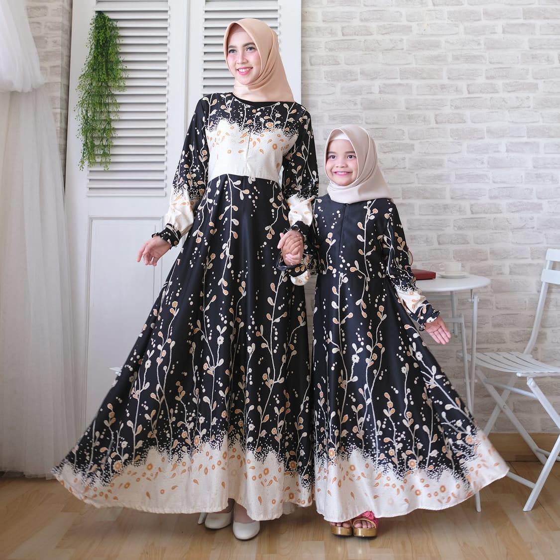 RULIVA - COUPLE GAMIS SYARI DRESS MAXI SET MAXMARA PREMIUM PASANGAN IBU DAN ANAK TANPA KHIMAR