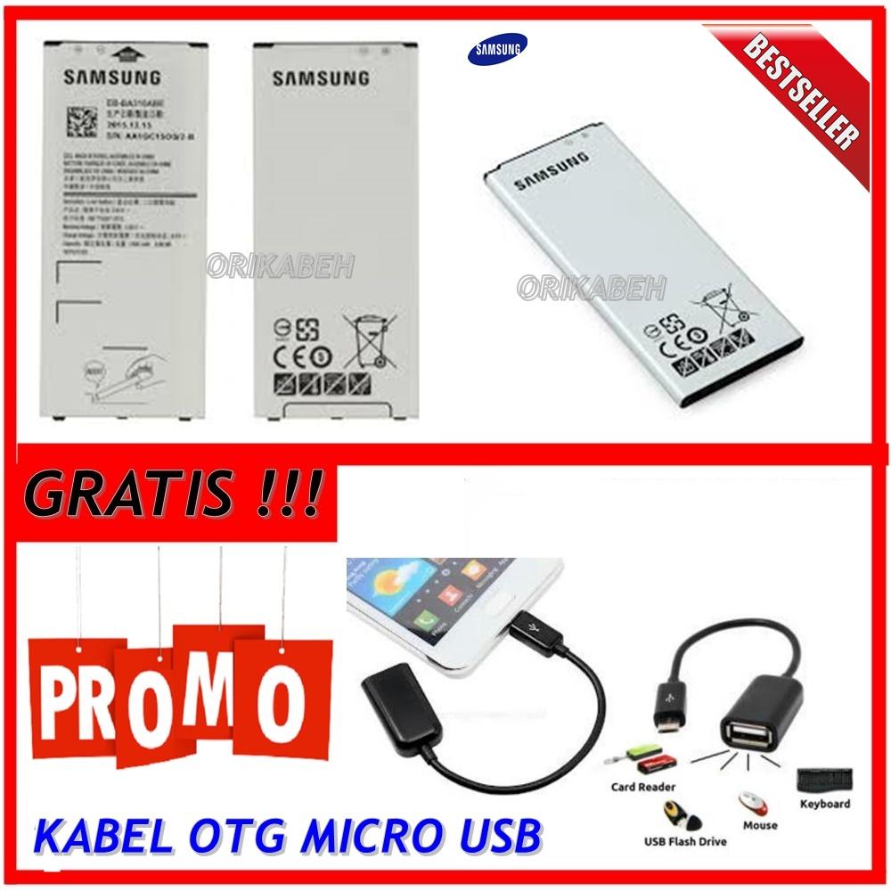 Samsung Baterai / Battrey Galaxy A310 / A3 2016 Original - Kapasitas 2300mAh + Gratis Kabel Otg Micro Usb ( orikabeh )