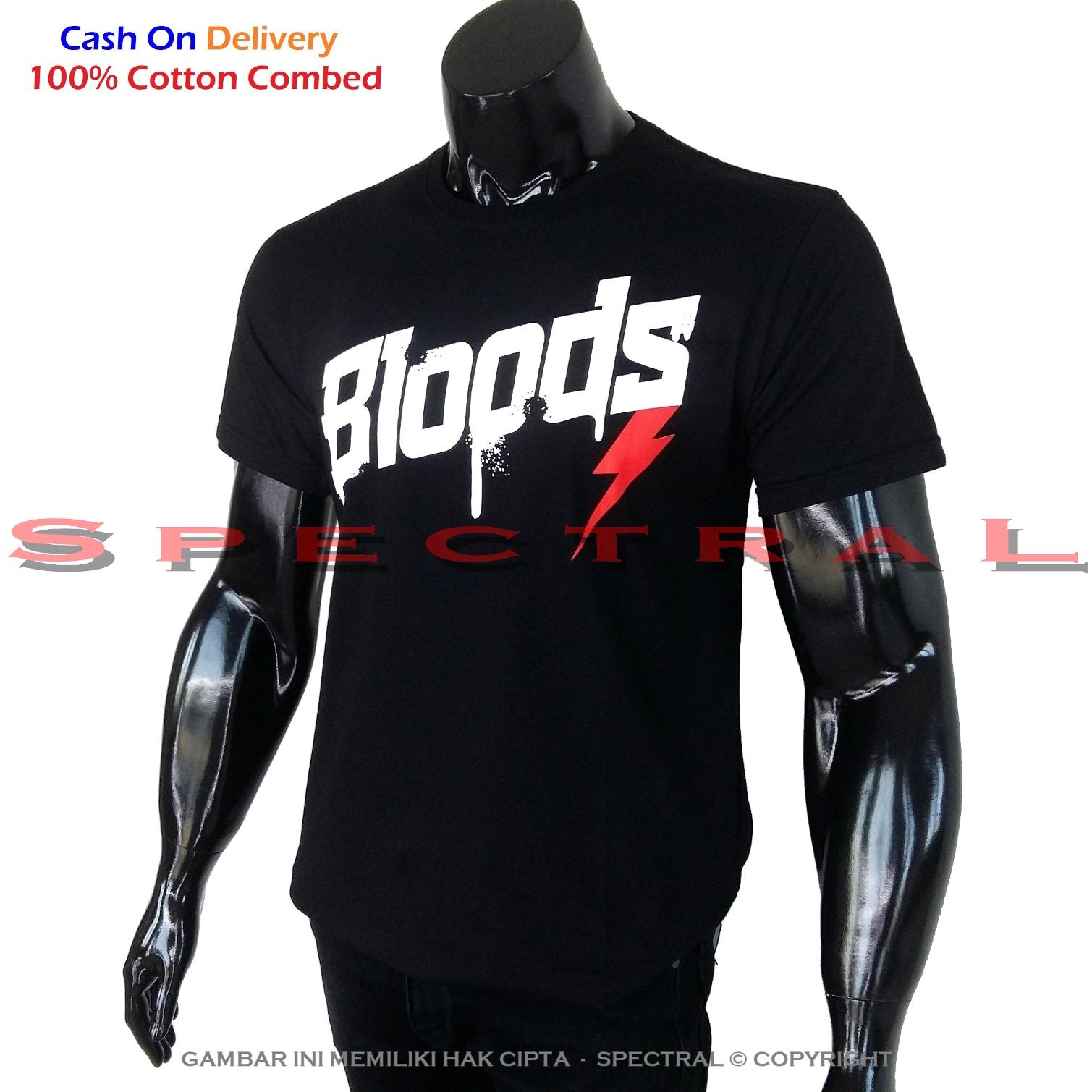 Spectral - Black Premium Cotton - Kaos BLOODS - Pure Cotton Combed 30s - Blood Darah Tulisan - Real Pic - Ready Stock - Jakarta - Distro Bandung - Keren - Bahan Bagus - Lembut - Nyaman - Adem - Awet - Simple Fashion - Lazada Express - Hitam
