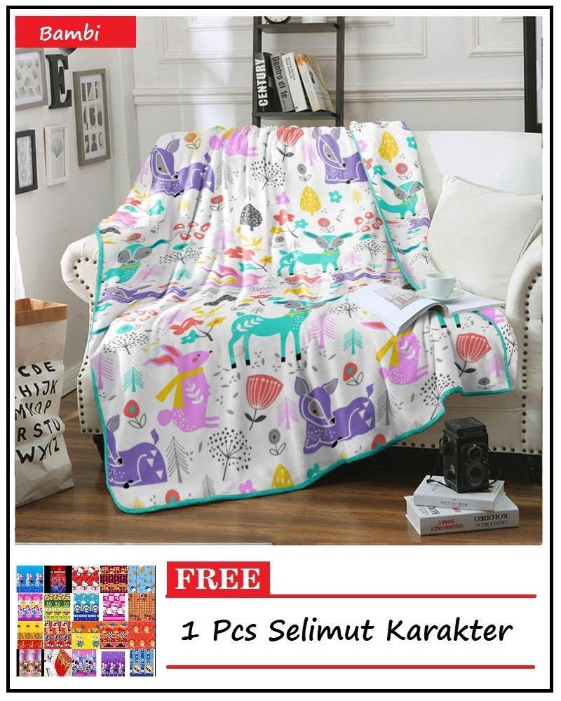 Selimut Kintakun Linen New Kids Edition Uk. 160x200 - Bambi + FREE Selimut Bulu Karakter
